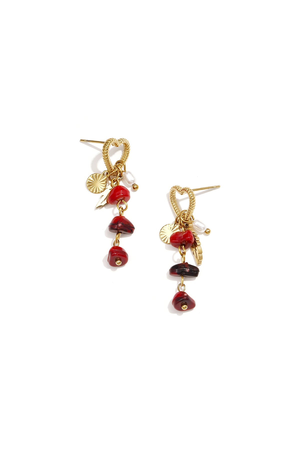 Boucles d'oreilles en acier inoxydable et pierre – Design en forme de cœur