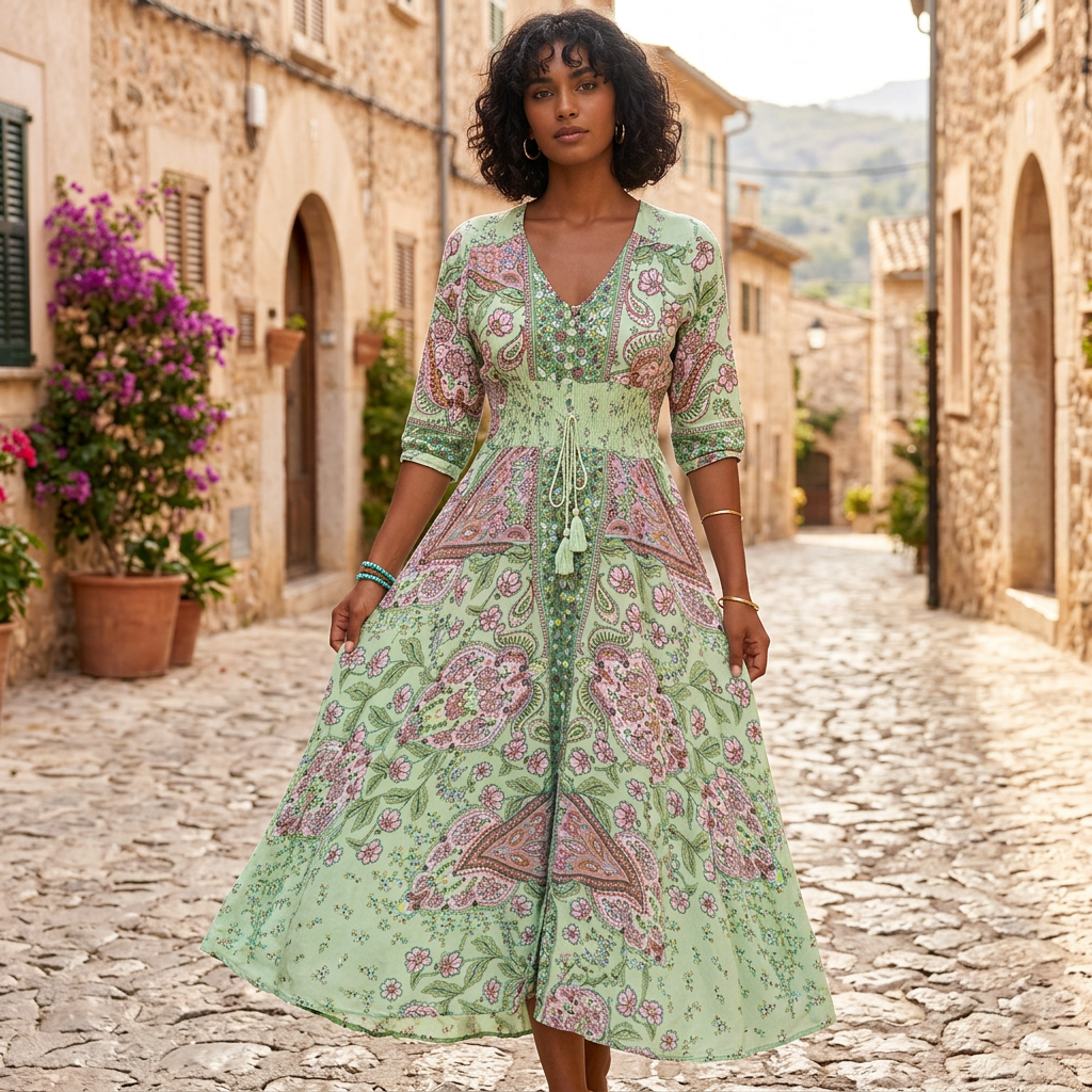 Marielle | Robe longue élégante à cordon floral pour femmes