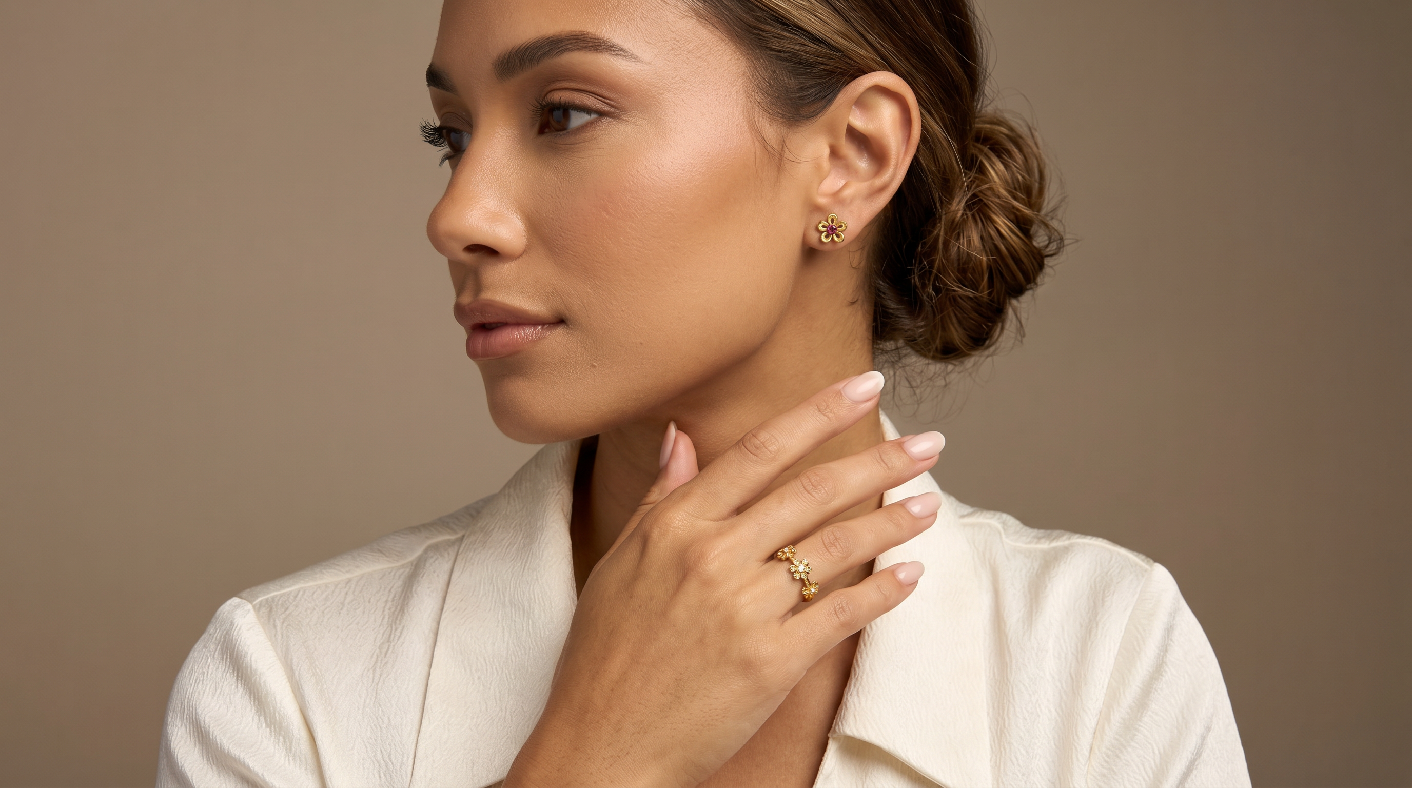 Bague | Fleur Ajustable avec Strass en Acier Inoxydable