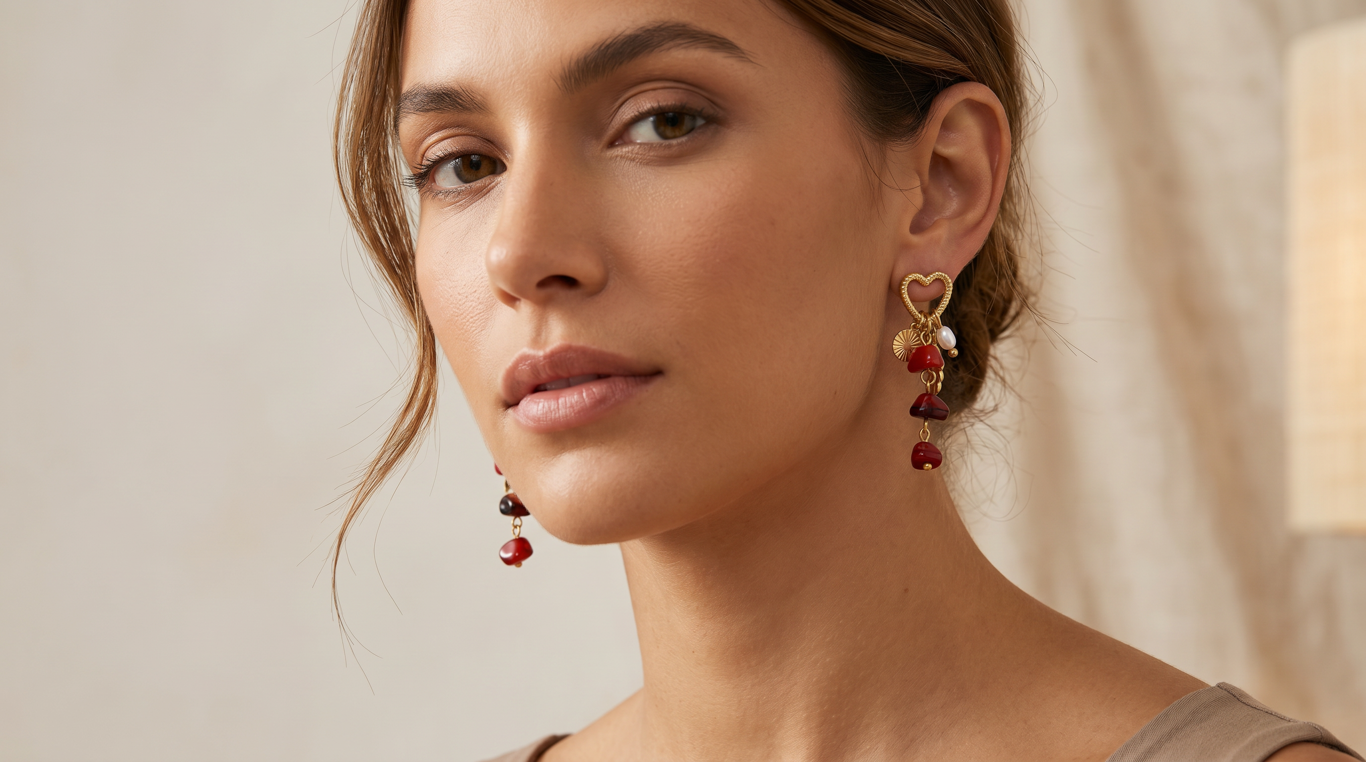 Boucles d'oreilles en acier inoxydable et pierre – Design en forme de cœur
