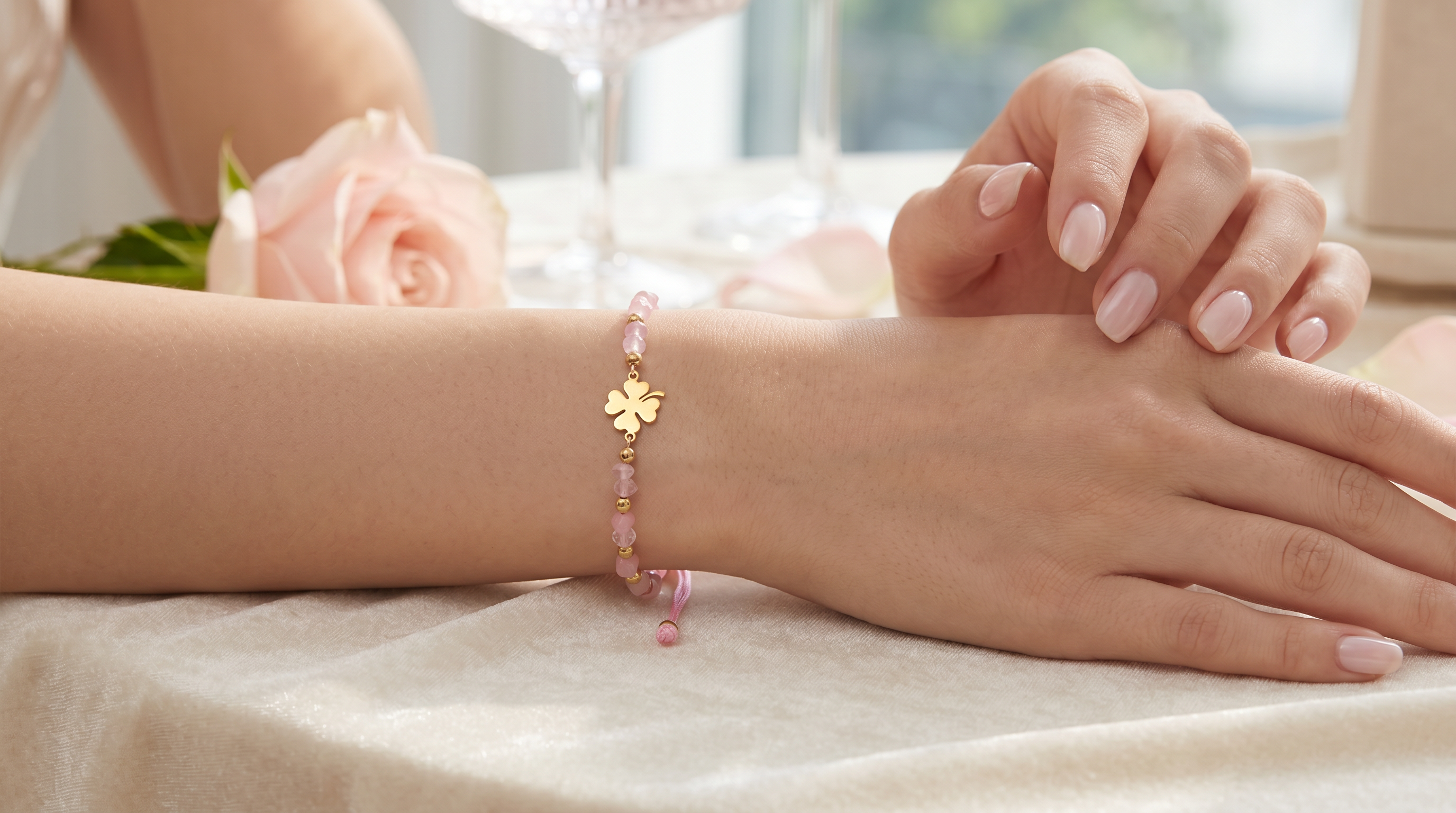 Bracelet trèfle avec cristal – Polyester & acier inoxydable