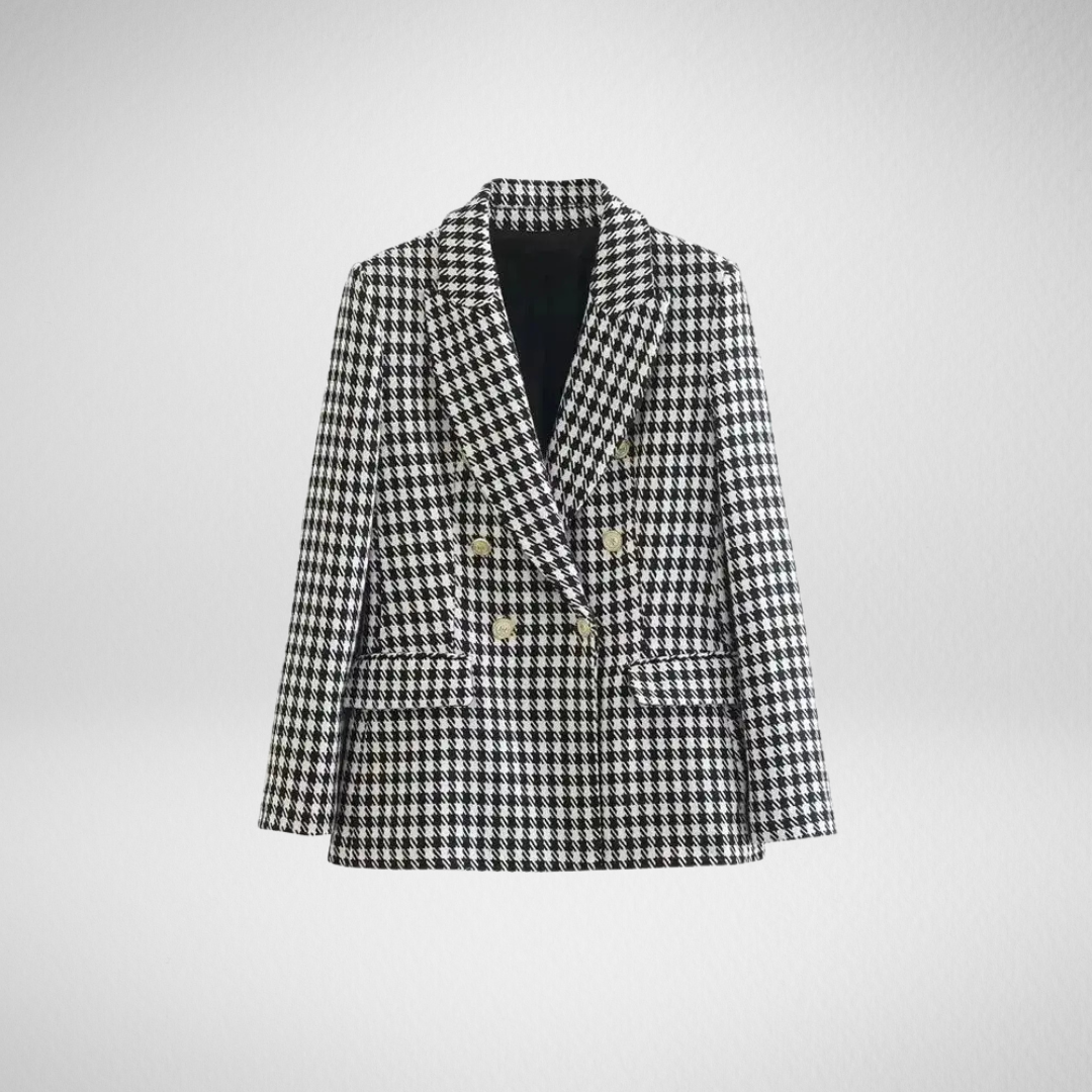 Reve Noir | Blazer Femme Pied-de-Poule Vintage, Double Boutonnage, Élégant